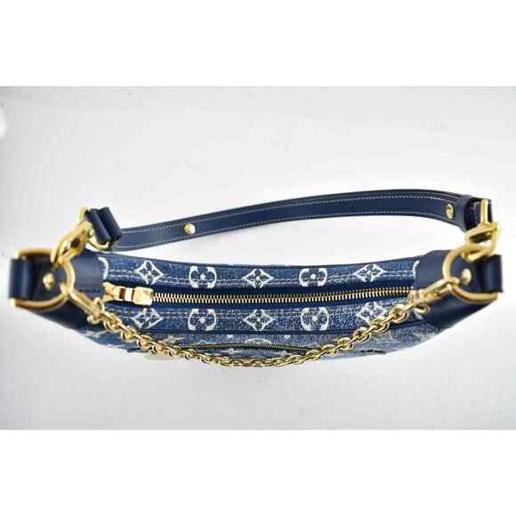 Louis Vuitton Loop Blue Denim Monogram Gold Chain Moon Crossbody Shoulder Bag - Picture 11 of 12
